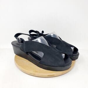 Arche Sandals Womens 41 Black Nubuck Leather Cutout Wedge Heel Buckle‎ Shoes